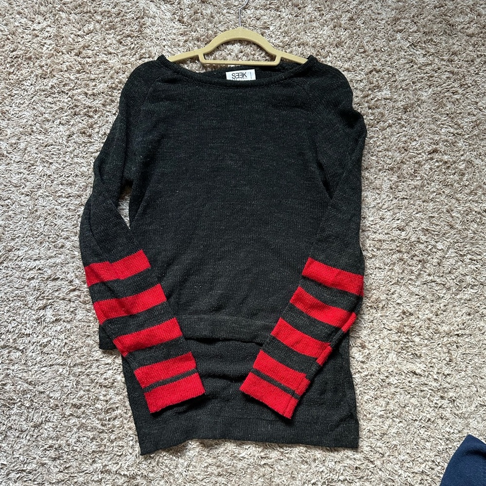 Red and Dark Gray Sleek Sweater